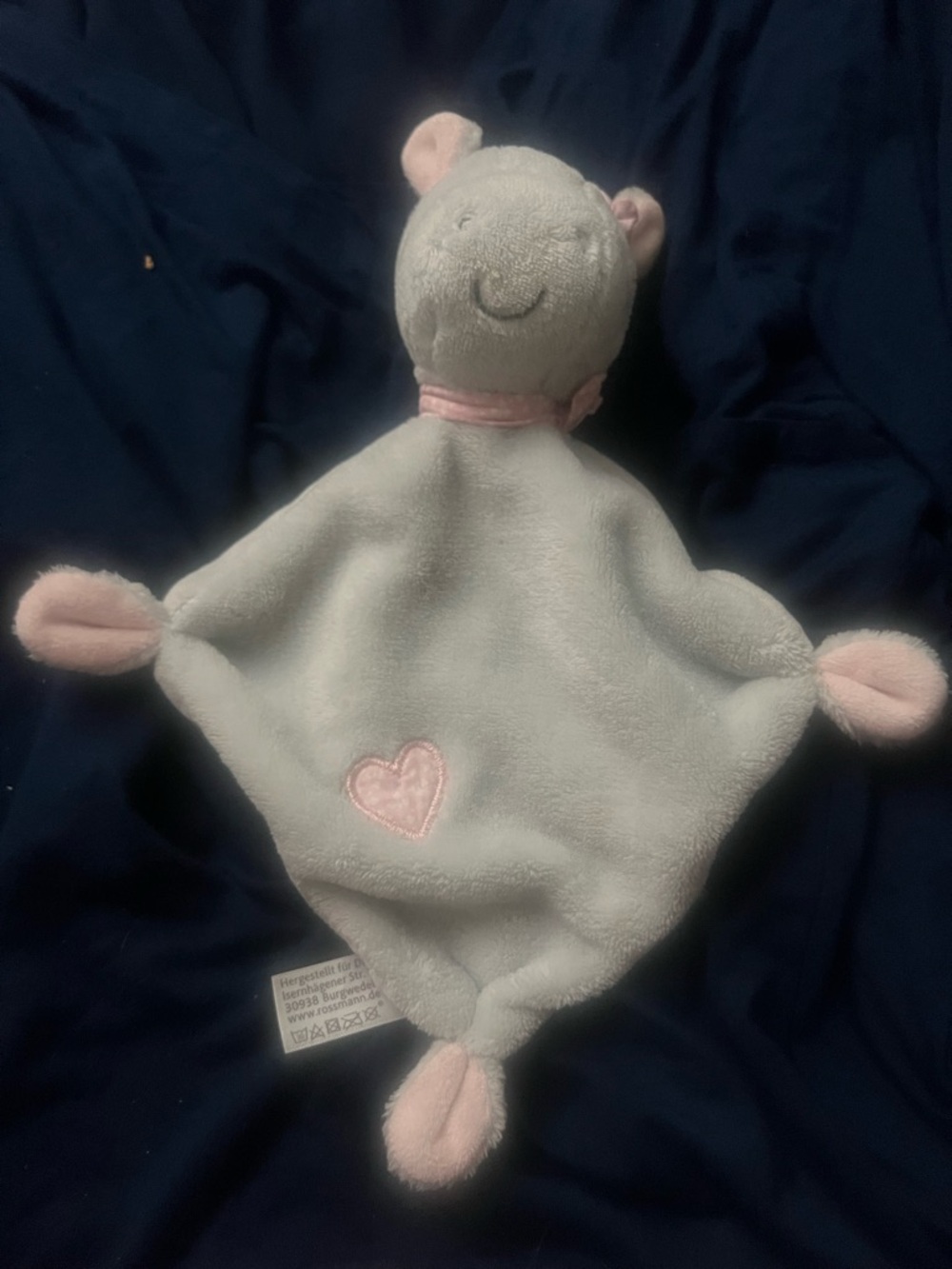 Plush Gray & Pink Bear Lovey Comforter Security Blanket